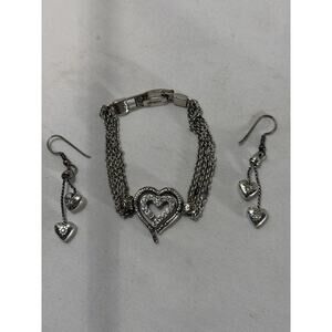 Brighton Love Struck Heart Bracelet Silver Tone Multi Chain 7” & Earrings
